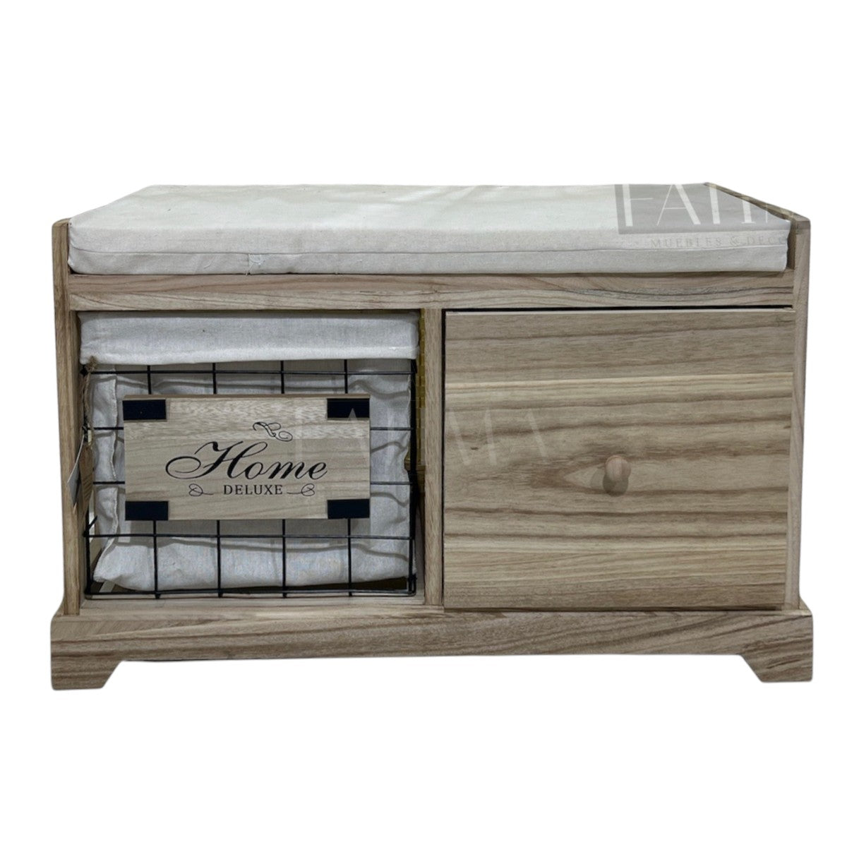Banqueta Organizadora Vintage con Canasto y Puerta
