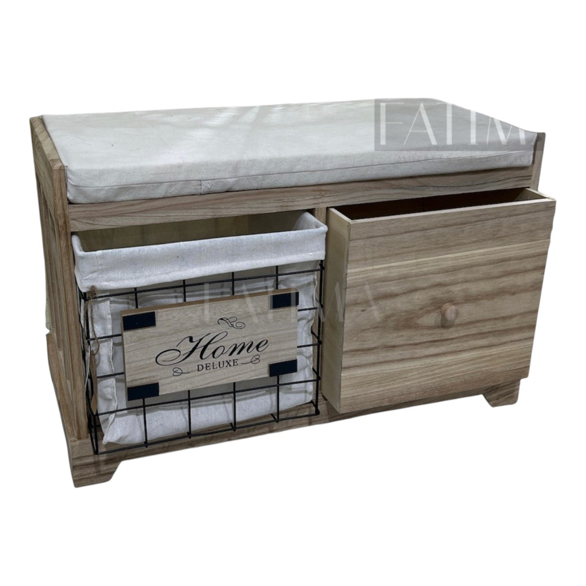 Banqueta Organizadora Vintage con Canasto y Puerta