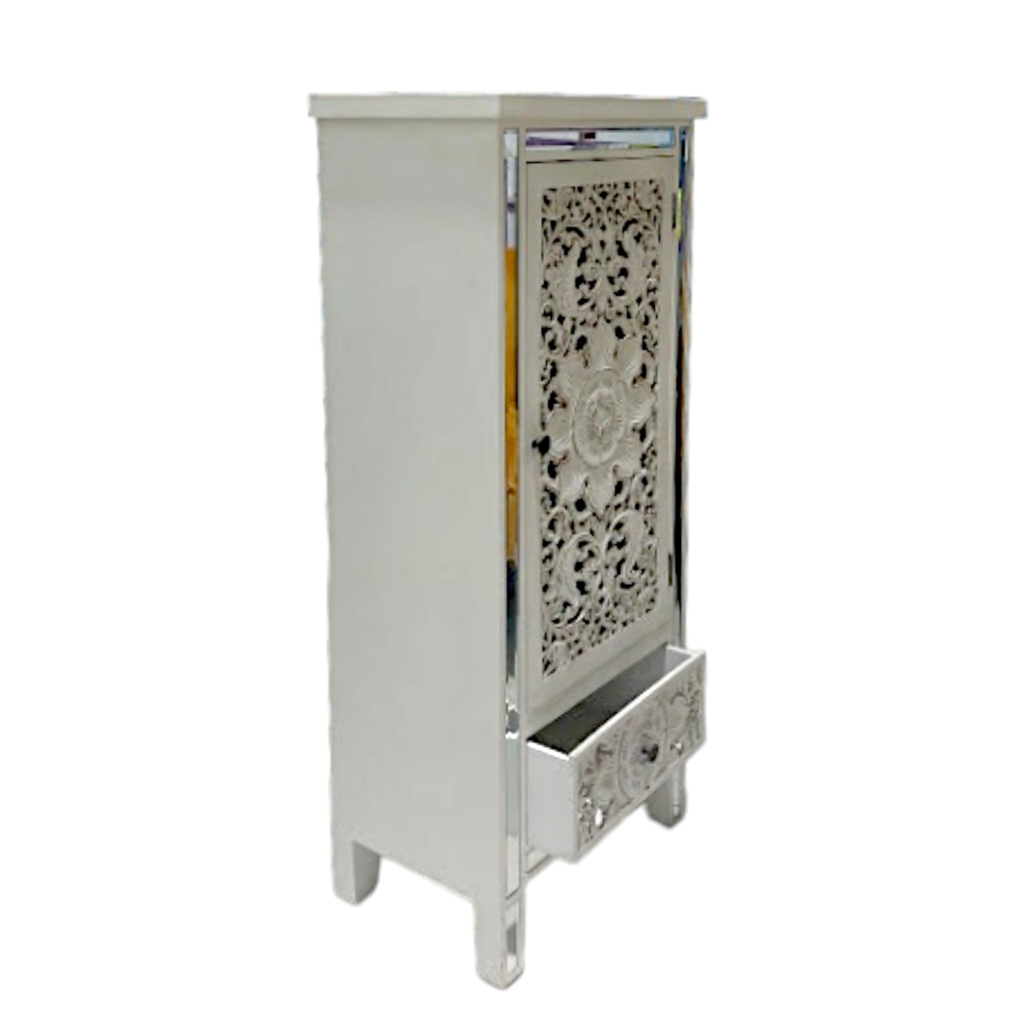 Buffet Espejado Tallado Flor 1 Puerta 1 Cajón