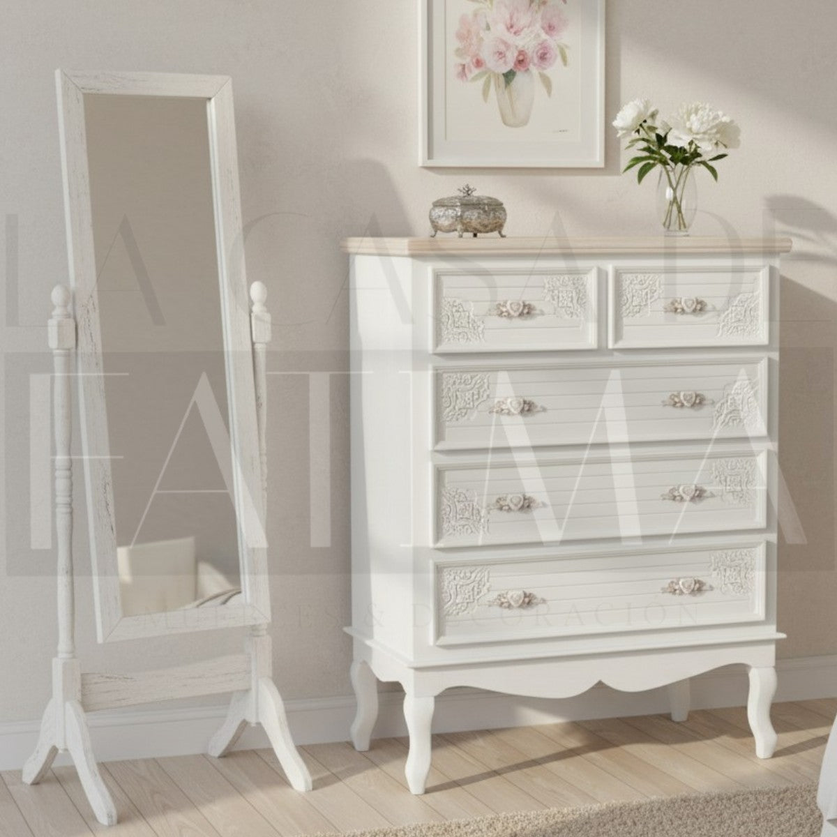 Cómoda Vintage 5 Cajones Heart