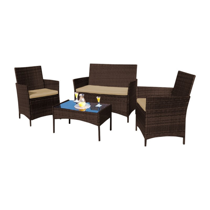 Juego de terraza Ratán 4 piezas Café