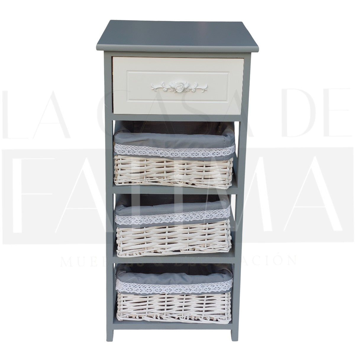 Cabinet Shabby Gris 1 Cajón 3 Cestas