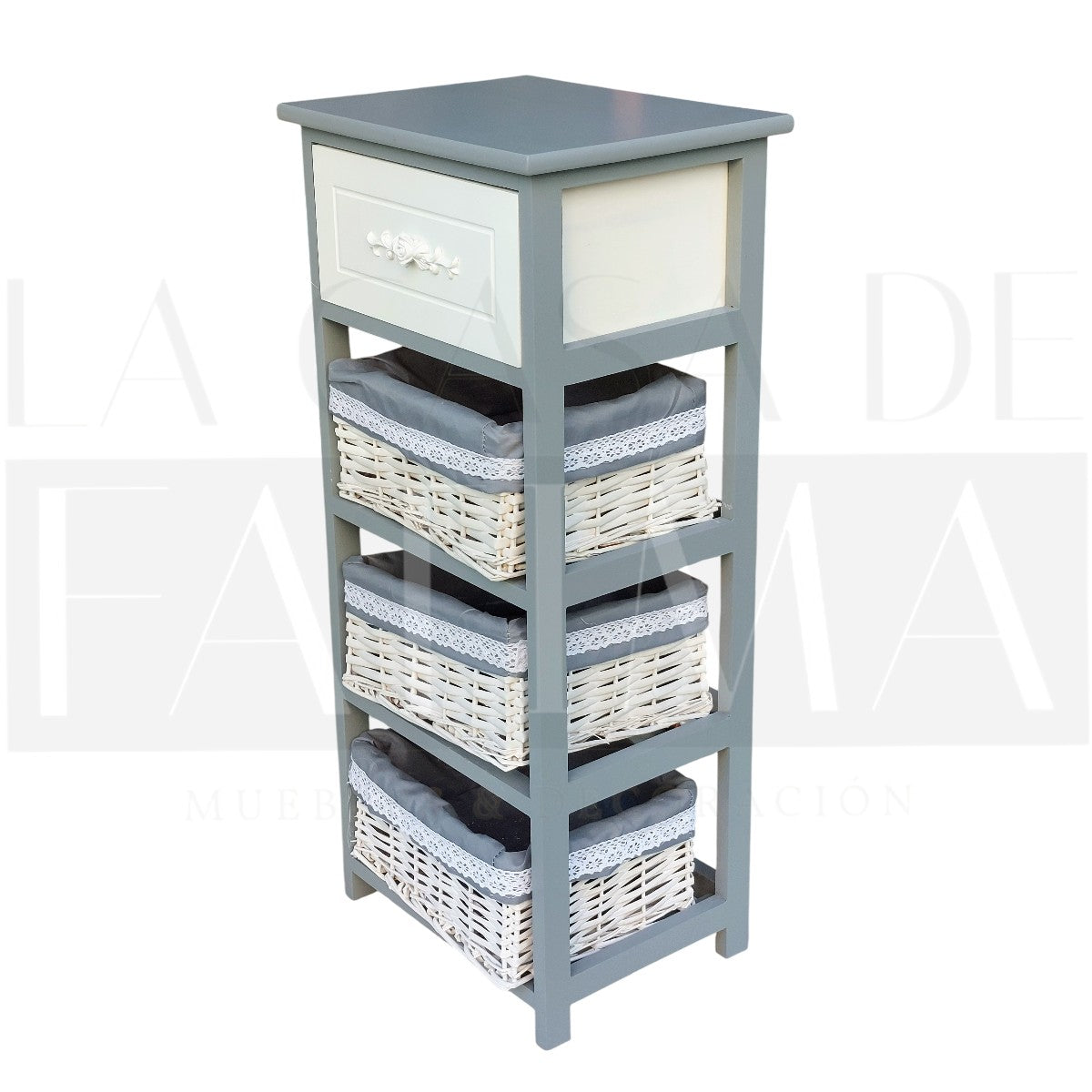 Cabinet Shabby Gris 1 Cajón 3 Cestas