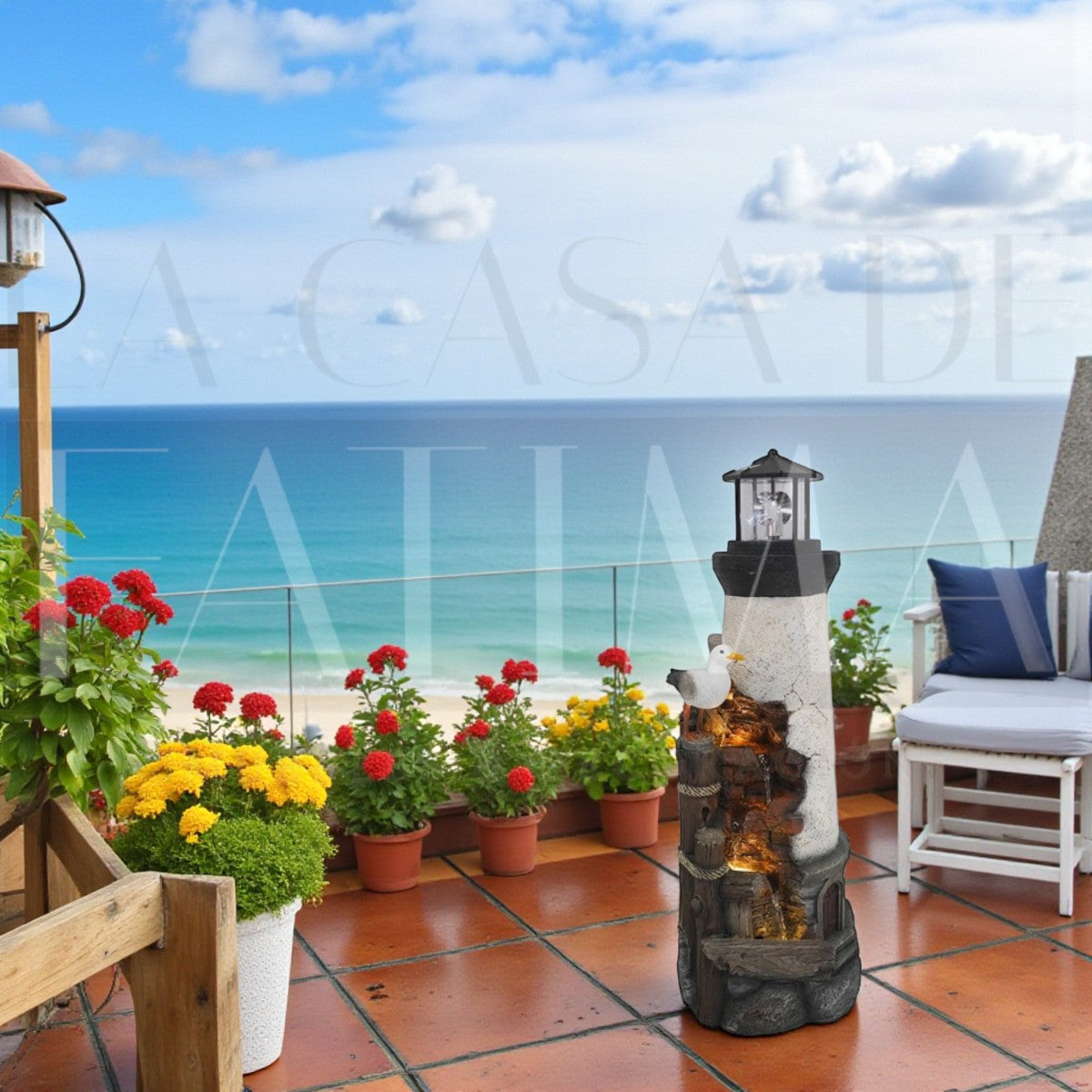 Fuente de Agua Faro con Luz y Gaviota