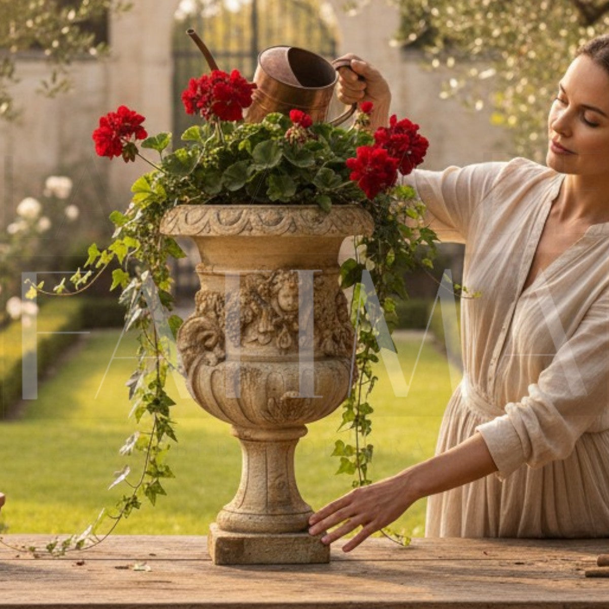 Maceta clásica con pedestal y relieves