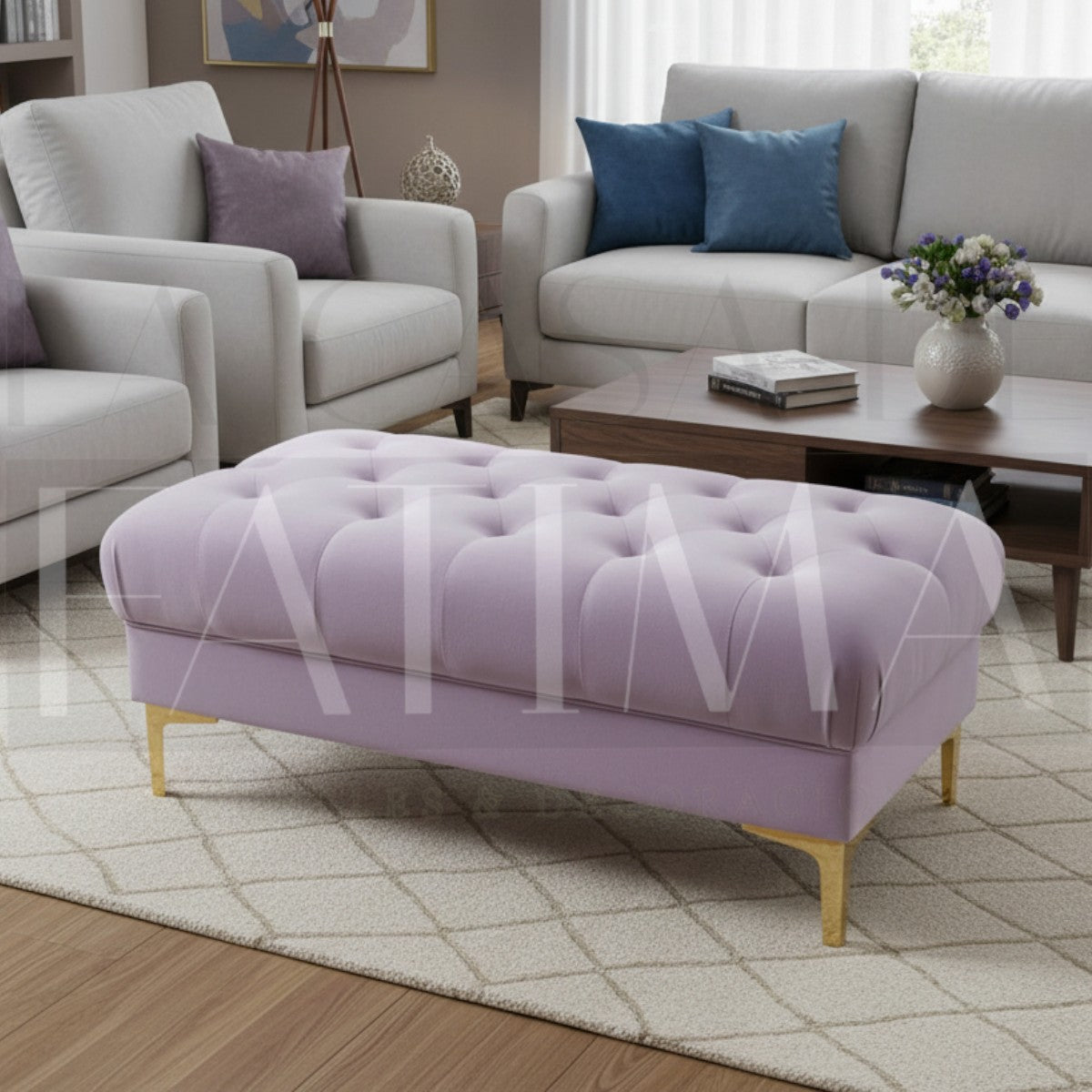 Banqueta Capitoné Felpa Lila