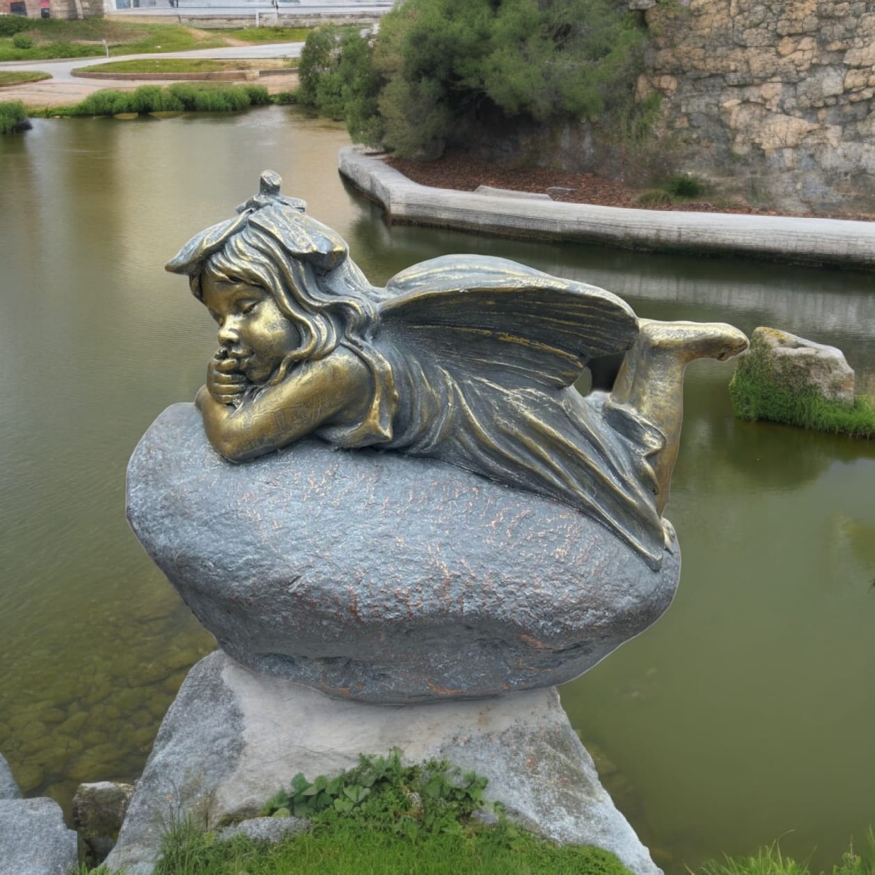 Figura Decorativa Hada recostada sobre la Piedra