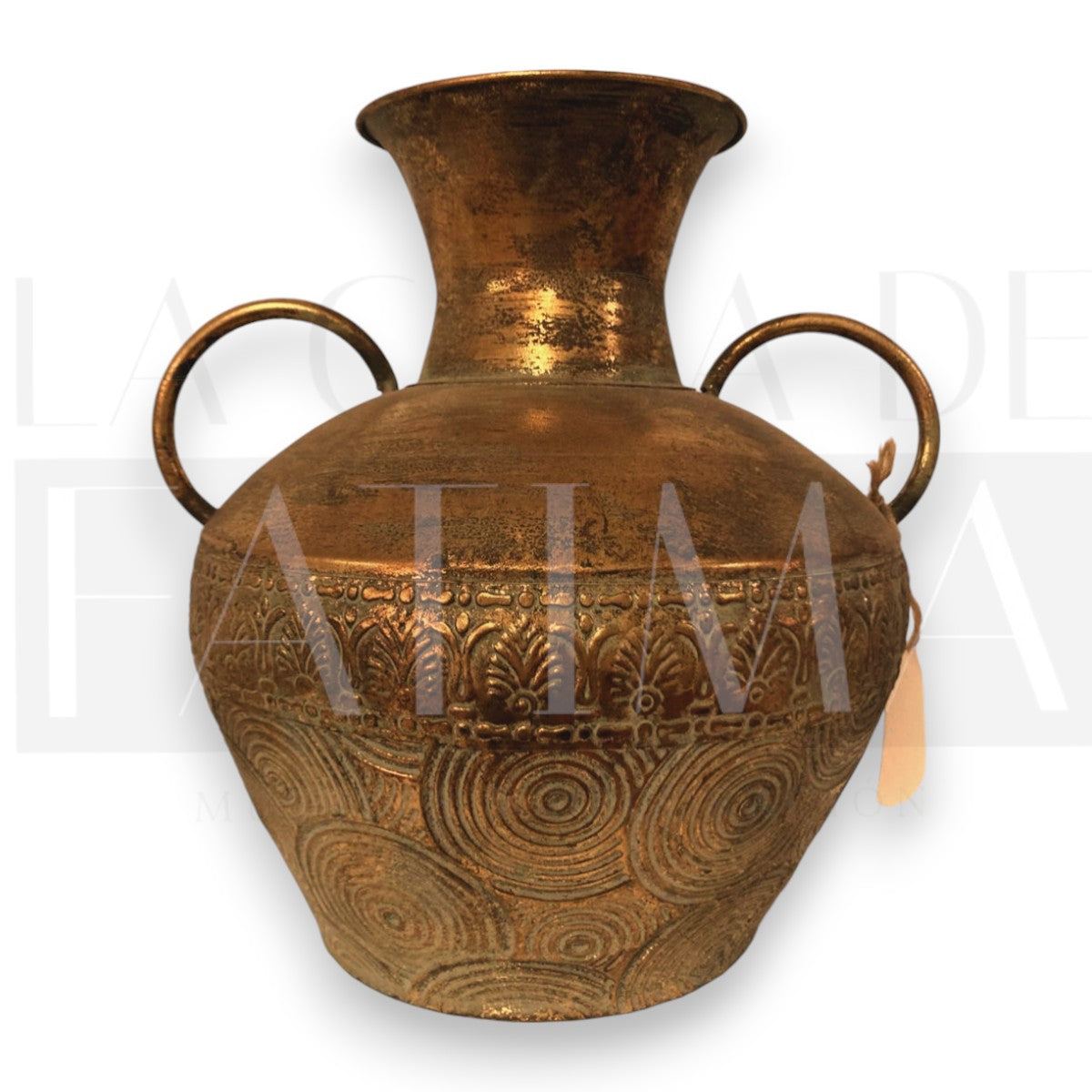 Vasija Metálica Dorada con Asas