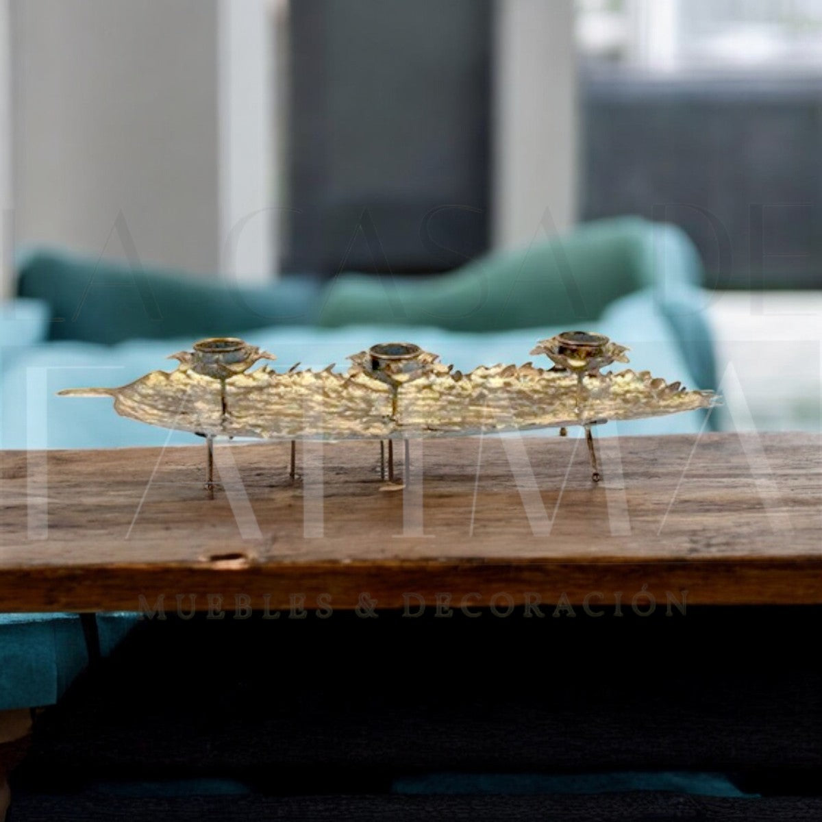 Candelabro Metálico Hoja 3 Velas