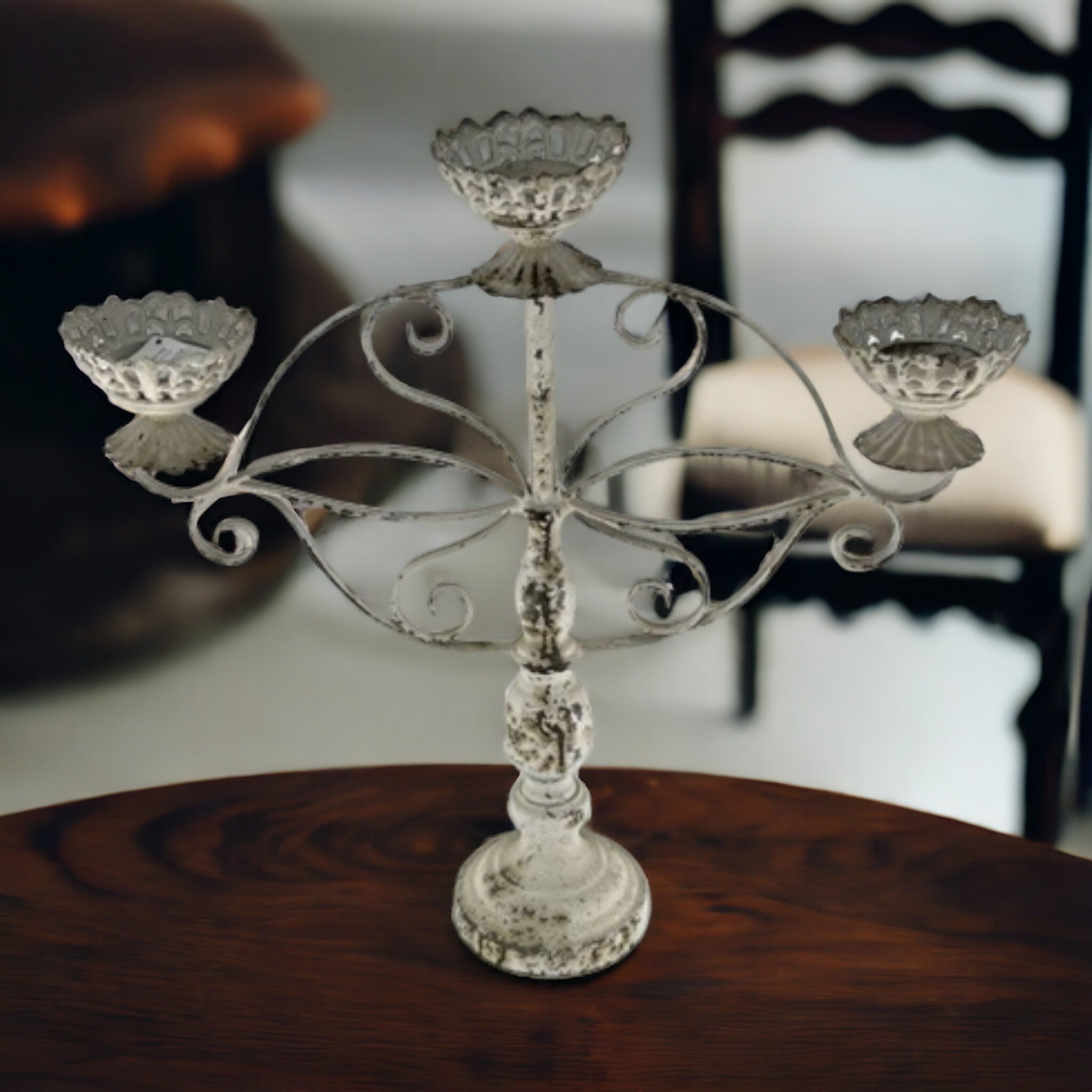 Candelabro Metálico Blanco 3 velas