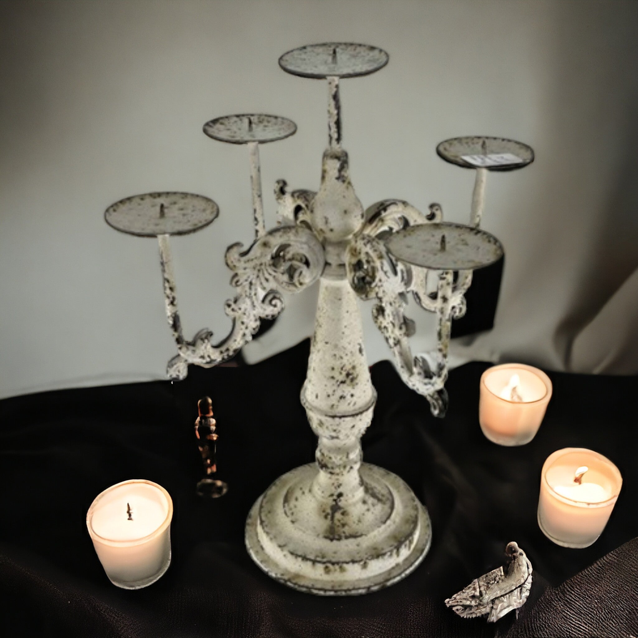 Candelabro Metálico Blanco 5 velas