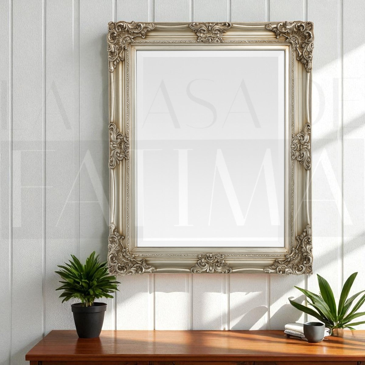 Espejo Biselado Barroco Plateado