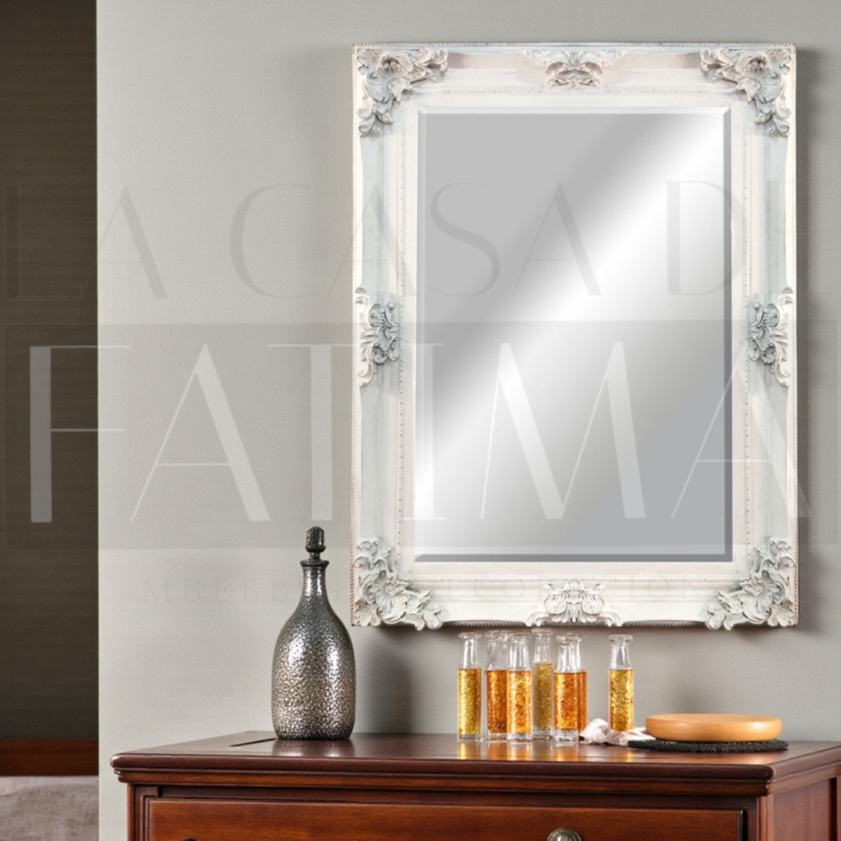 Espejo Mural Blanco Barroco Marco Ancho