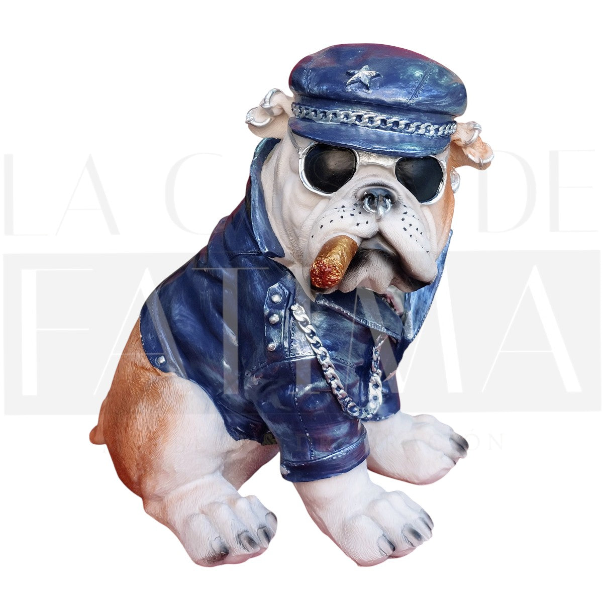 Figura Decorativa Bulldog Motero Azul