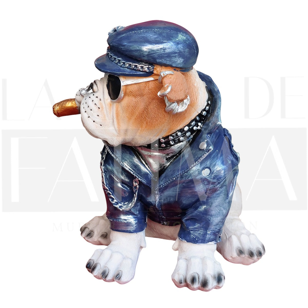Figura Decorativa Bulldog Motero Azul