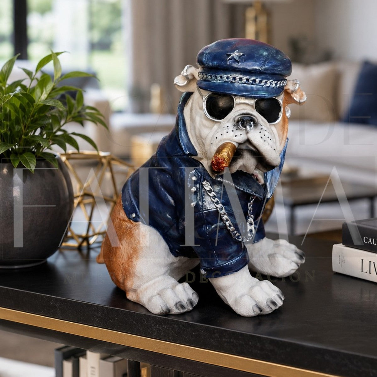 Figura Decorativa Bulldog Motero Azul