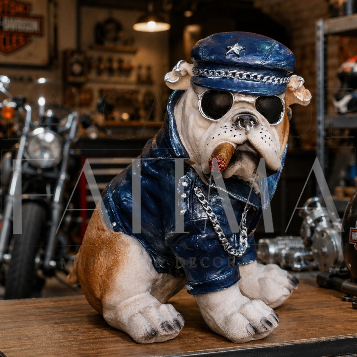 Figura Decorativa Bulldog Motero Azul