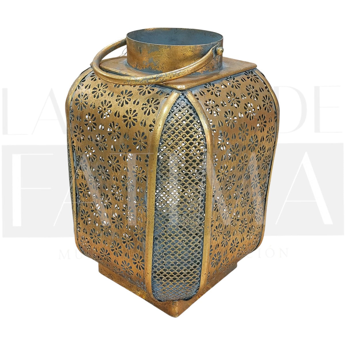 Fanal Metálico Calado Dorado