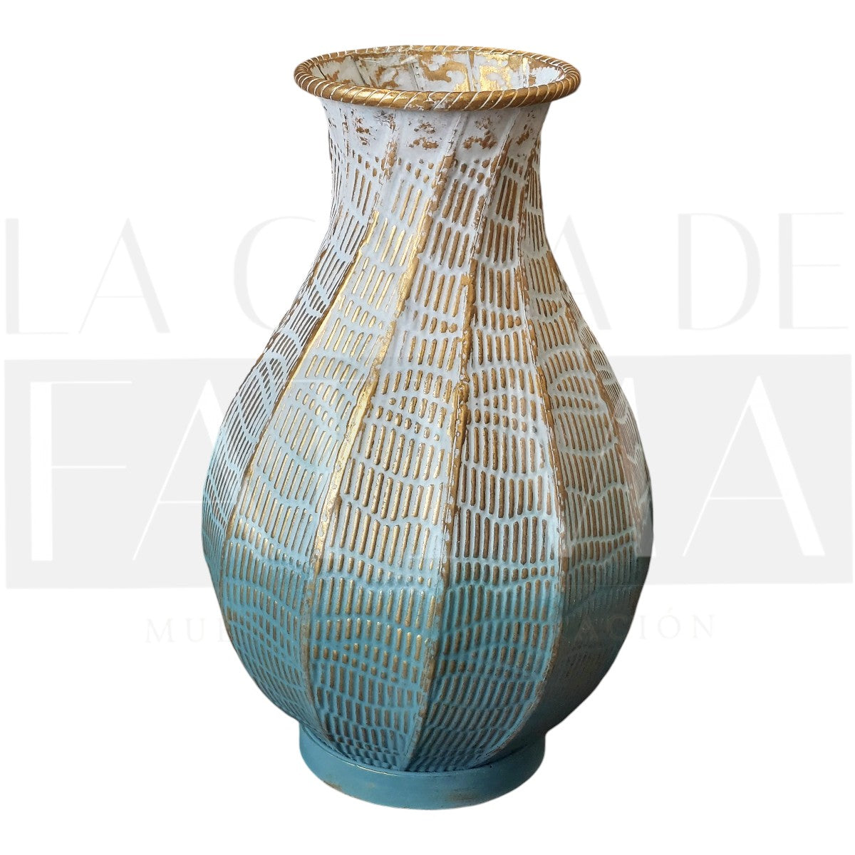 Jarrón Decorativo de Metal – Turquesa & Dorado