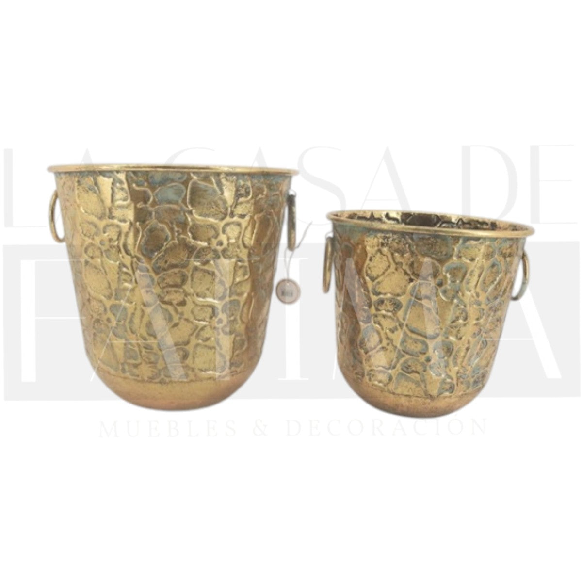 Set de 2 Macetas Metálicas Doradas con Aros