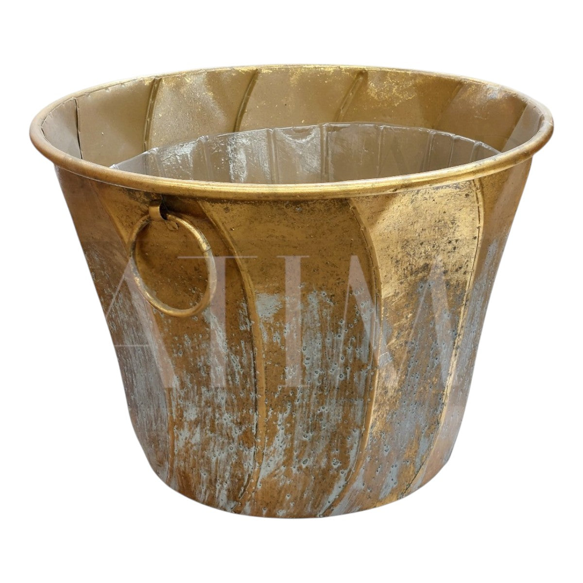 Maceta Metálica Dorada con Aros – 28
