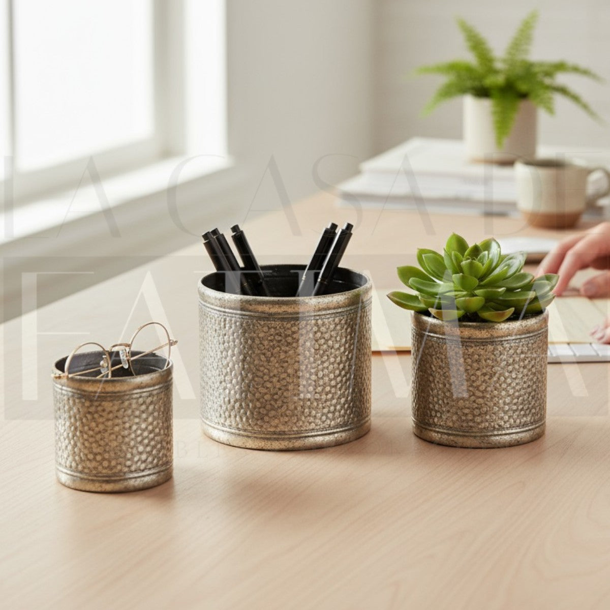 Set de 3 Macetas Metálicas – Dorado Chic