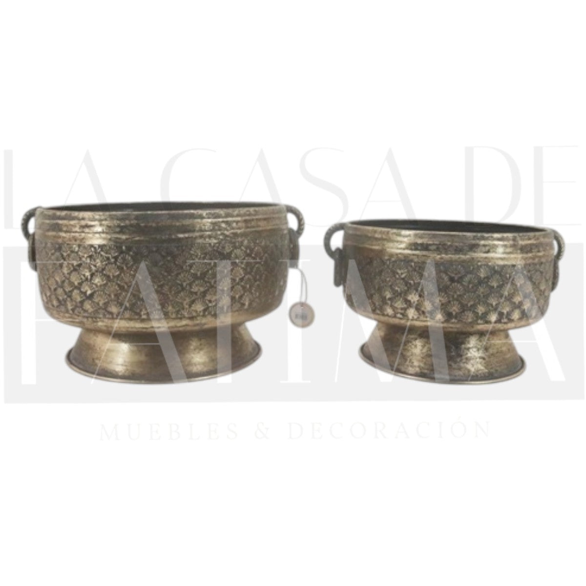 Set de 2 Macetas Metálicas Doradas con Base Pedestal