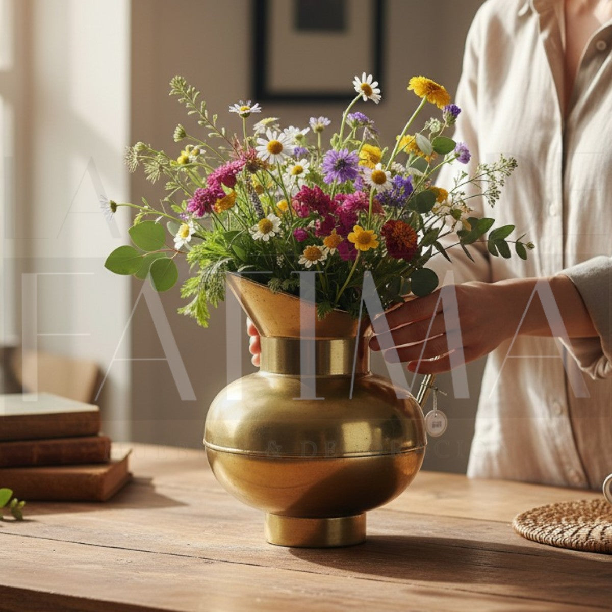 Jarra Decorativa Metálica Dorada