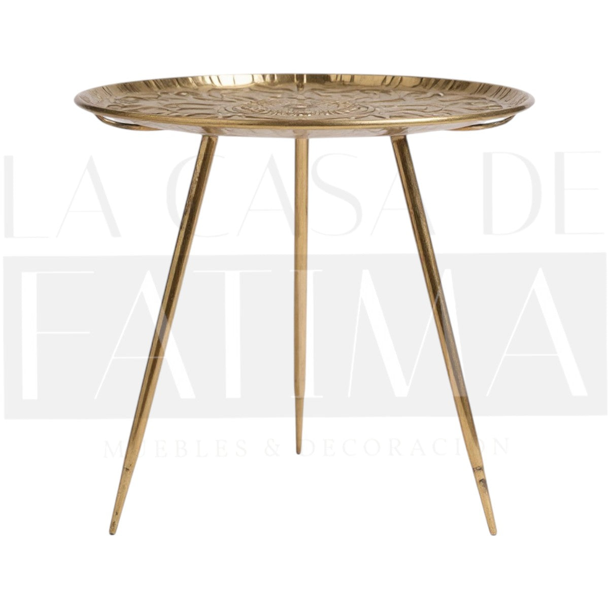 Mesa Auxiliar Metálica Dorada Tallada