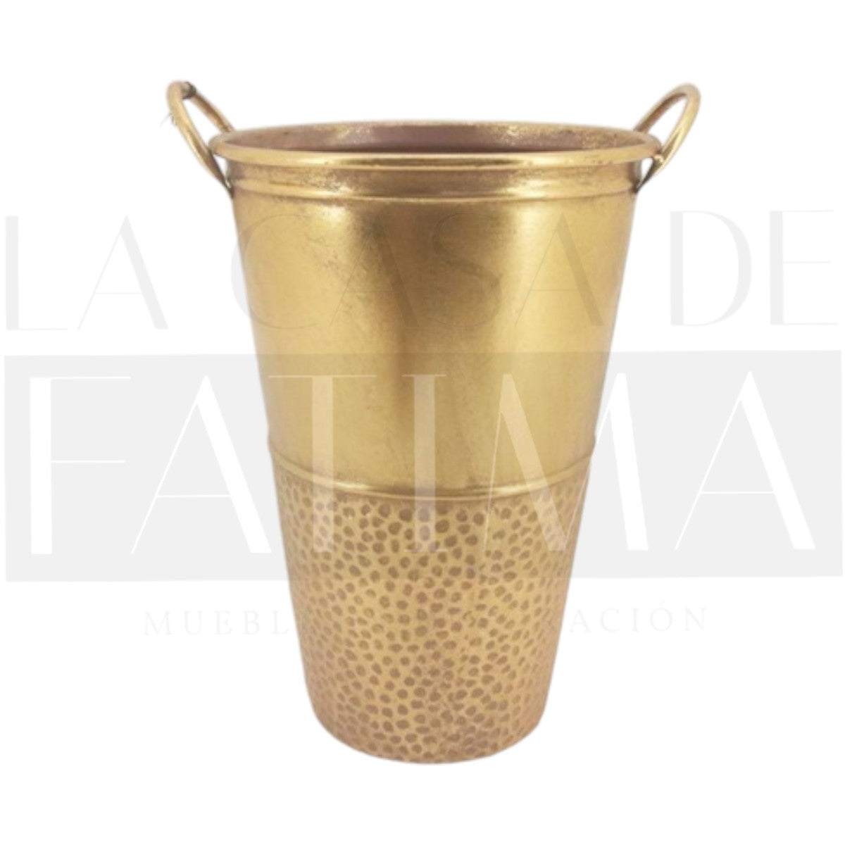 Vasija Metálica Dorada con Aros – 40