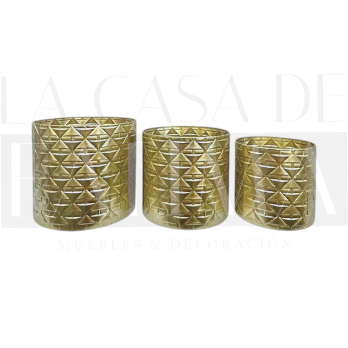 Set 3 Macetas Doradas Metálicas