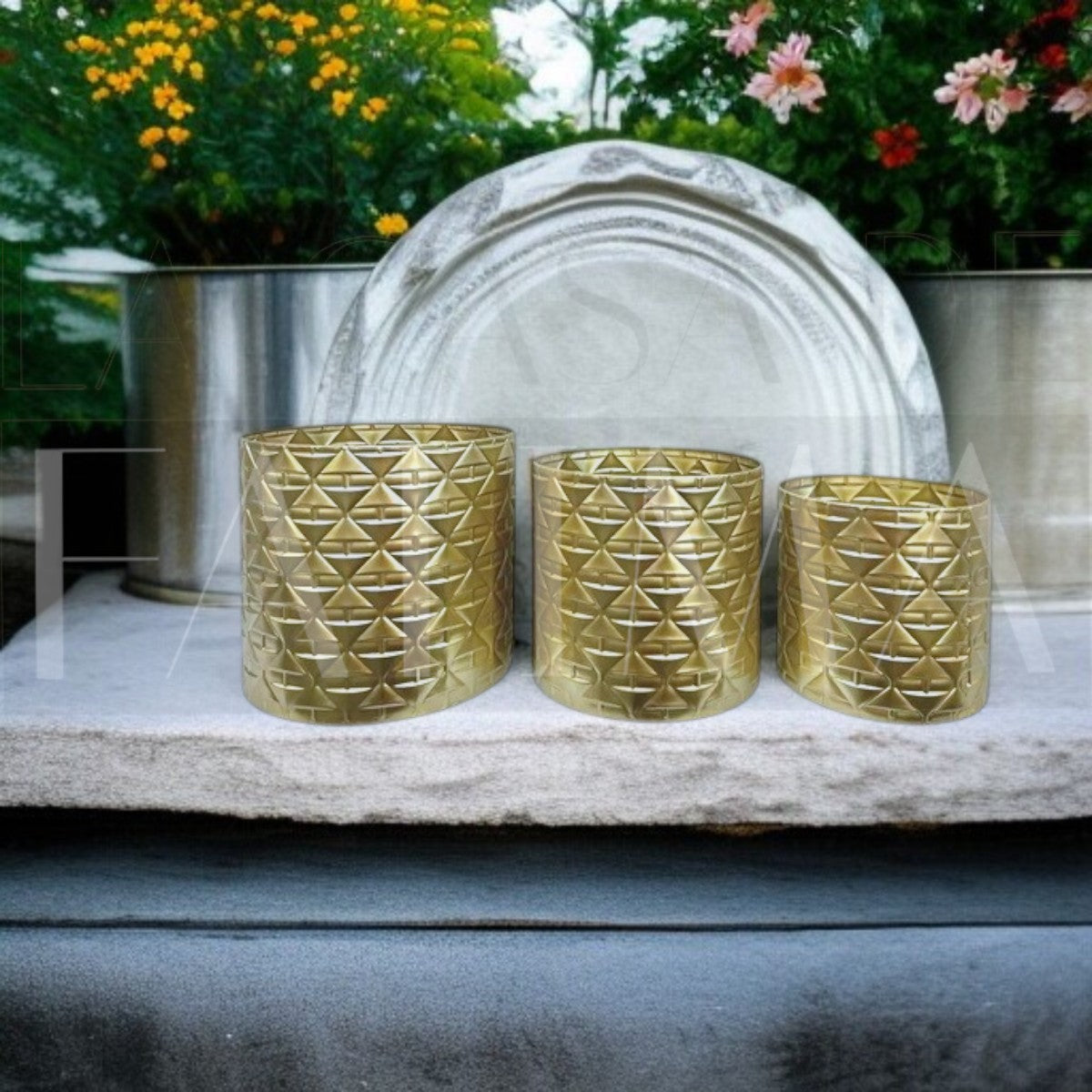 Set 3 Macetas Doradas Metálicas
