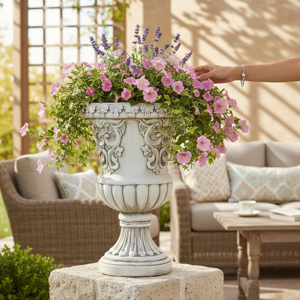 Maceta Clásica de Blanco Envejecido