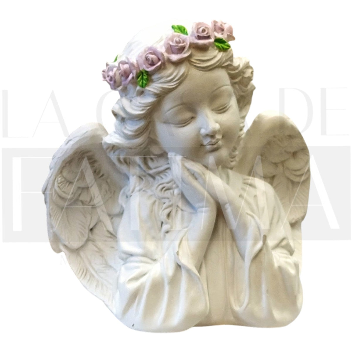 Figura Angelito Orante con Corona de Rosas