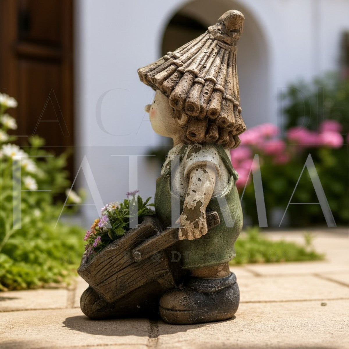 Maceta Niño Jardinero con Carretilla Vintage