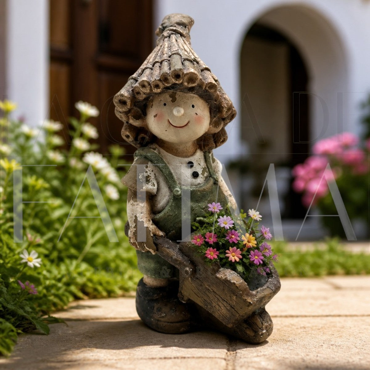 Maceta Niño Jardinero con Carretilla Vintage