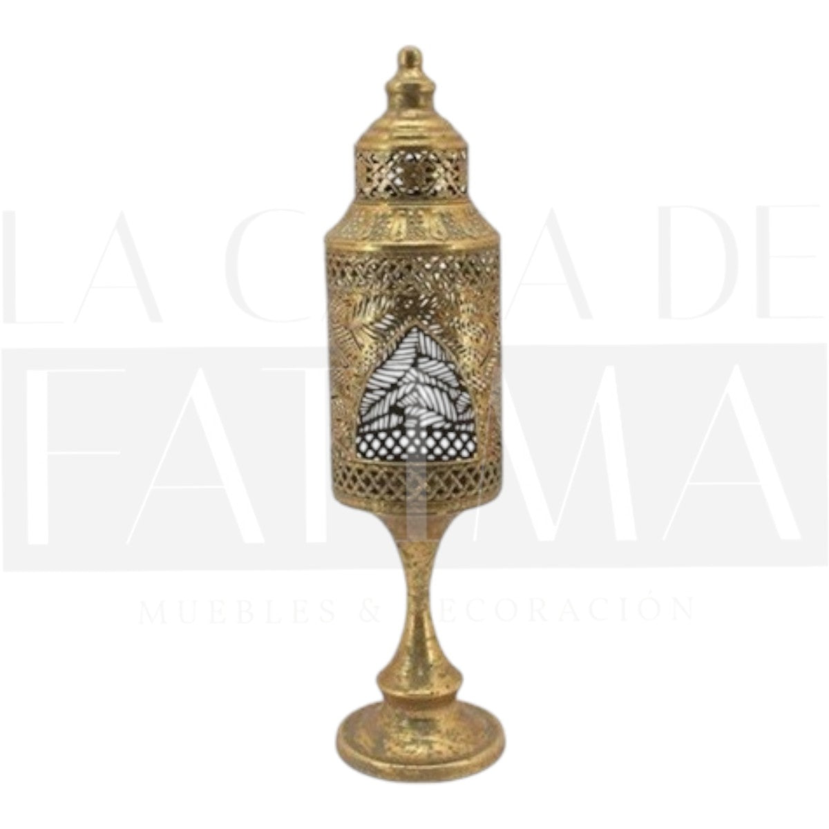 Fanal Metálico Dorado con Pedestal