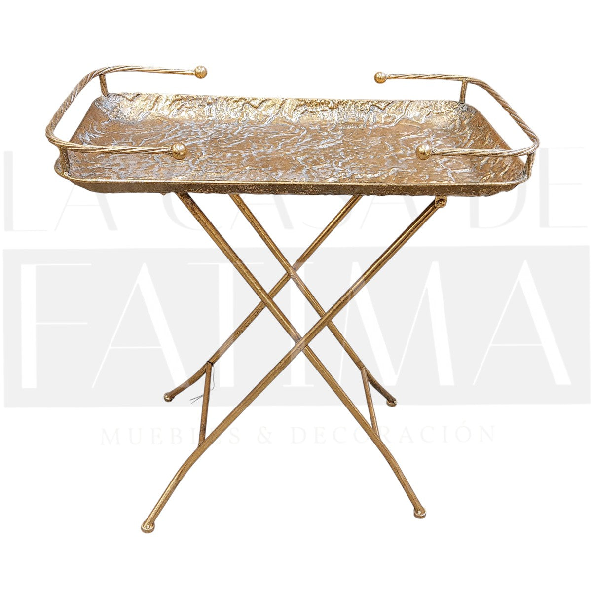 Mesa Auxiliar Bandeja Metálica Dorada