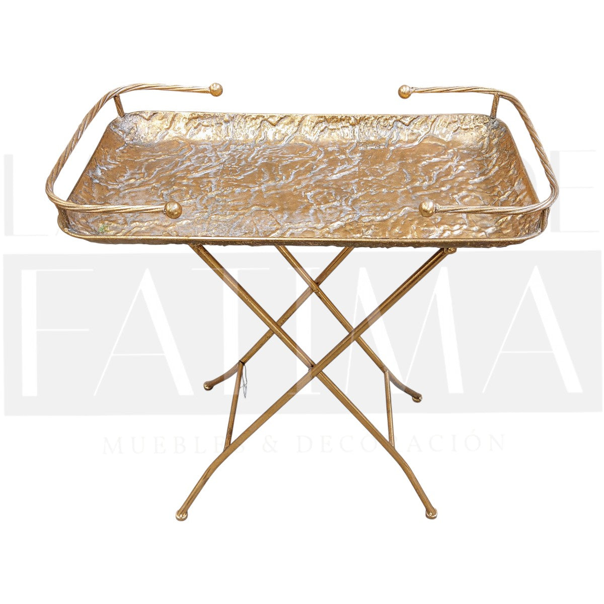 Mesa Auxiliar Bandeja Metálica Dorada