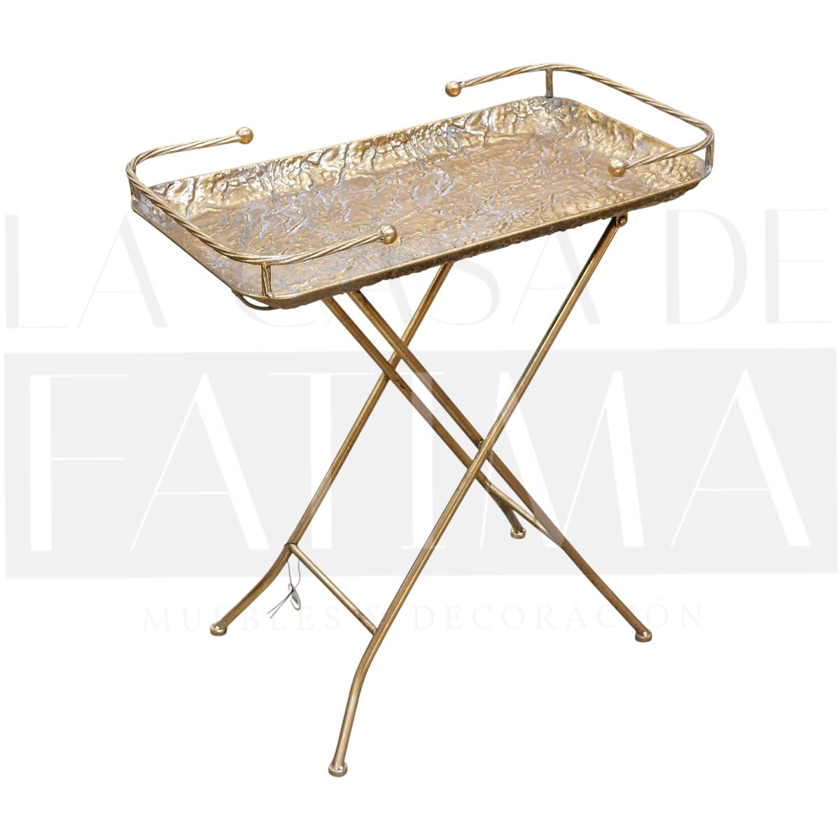 Mesa Auxiliar Bandeja Metálica Dorada