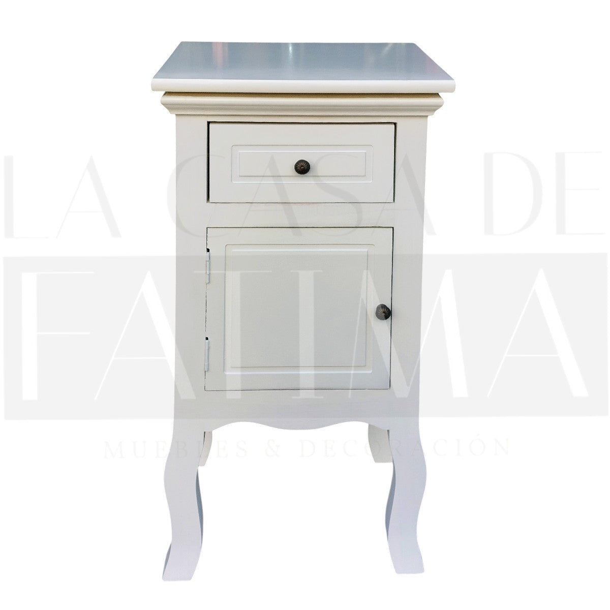 Velador Provenzal Blanco Lacado 1 Puerta 1 Cajón