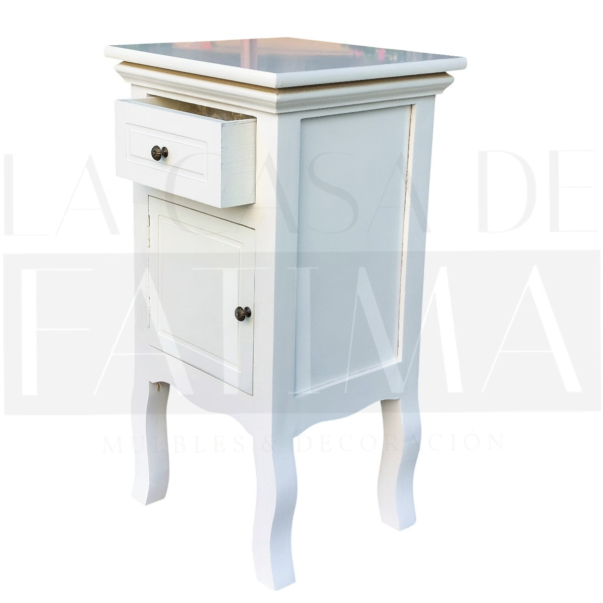 Velador Provenzal Blanco Lacado 1 Puerta 1 Cajón