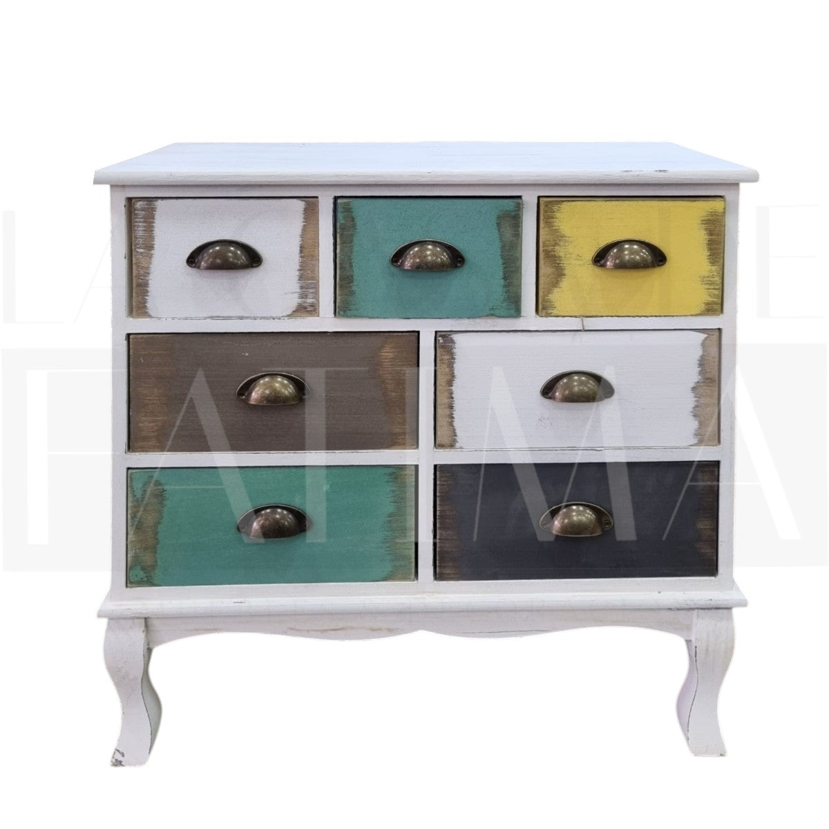 Cómoda Patinada con 7 cajones en colores