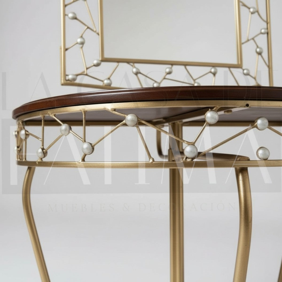 Set de Arrimo Medialuna y Espejo Medialuna Dorado