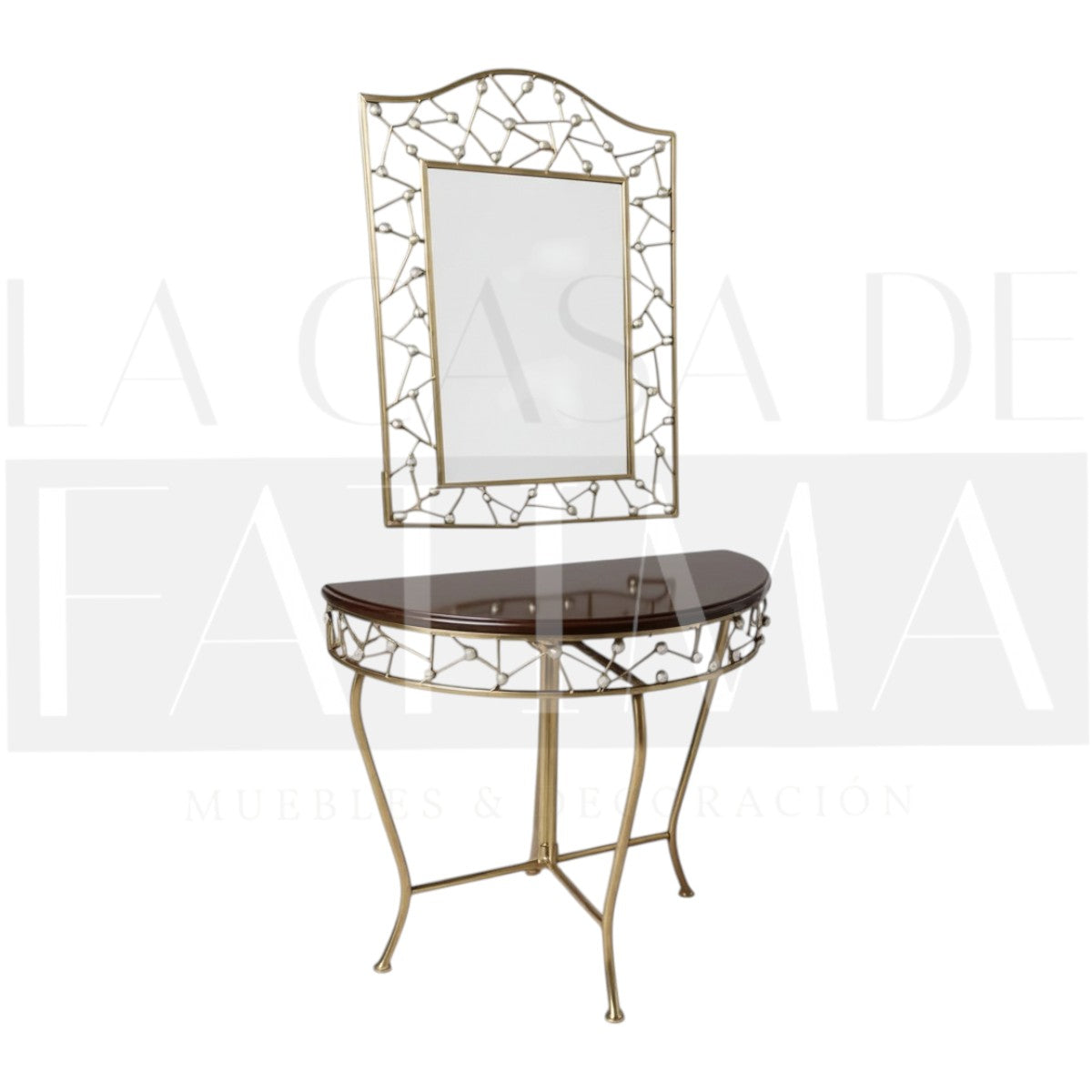 Set de Arrimo Medialuna y Espejo Medialuna Dorado