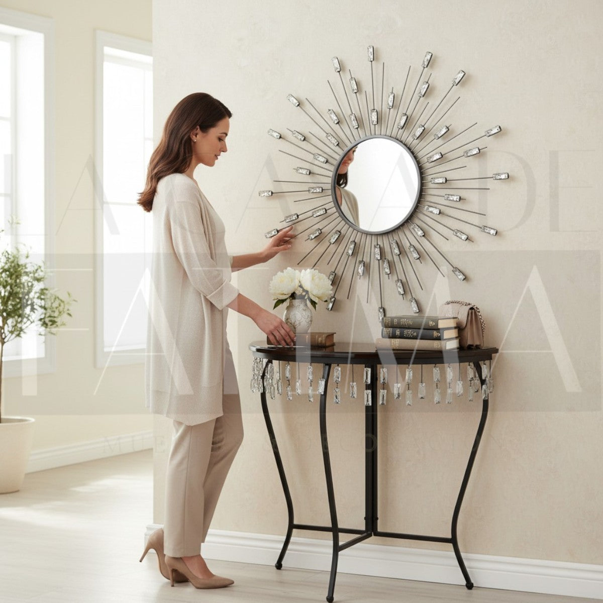 Set de Arrimo y Espejo Medialuna Negro