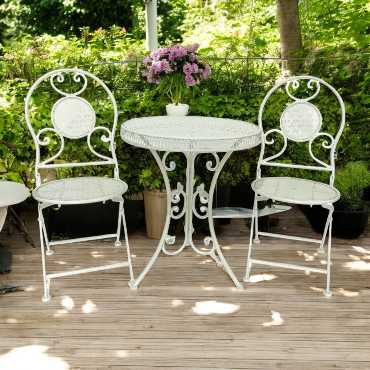 Set de Terraza con 4 Sillas Metálico Blanco