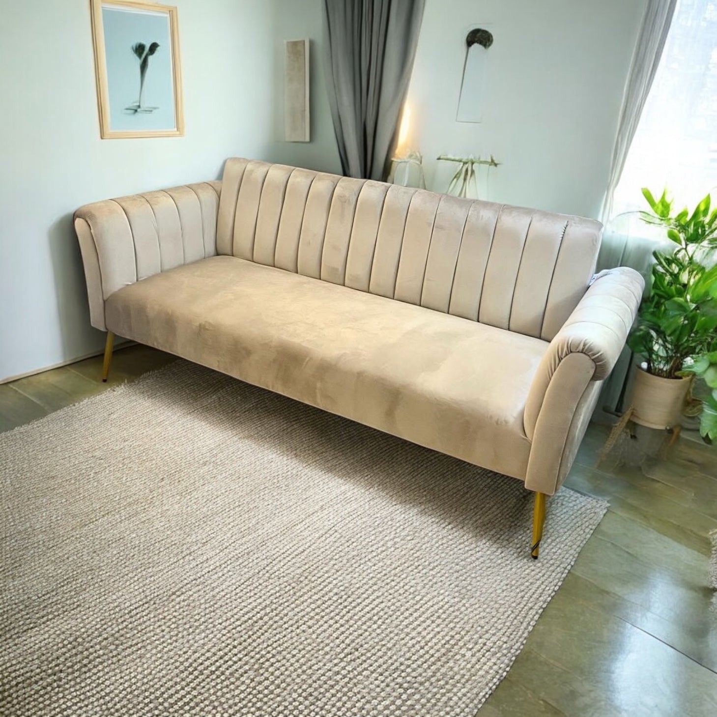Sofá de Felpa 3 cuerpos Beige