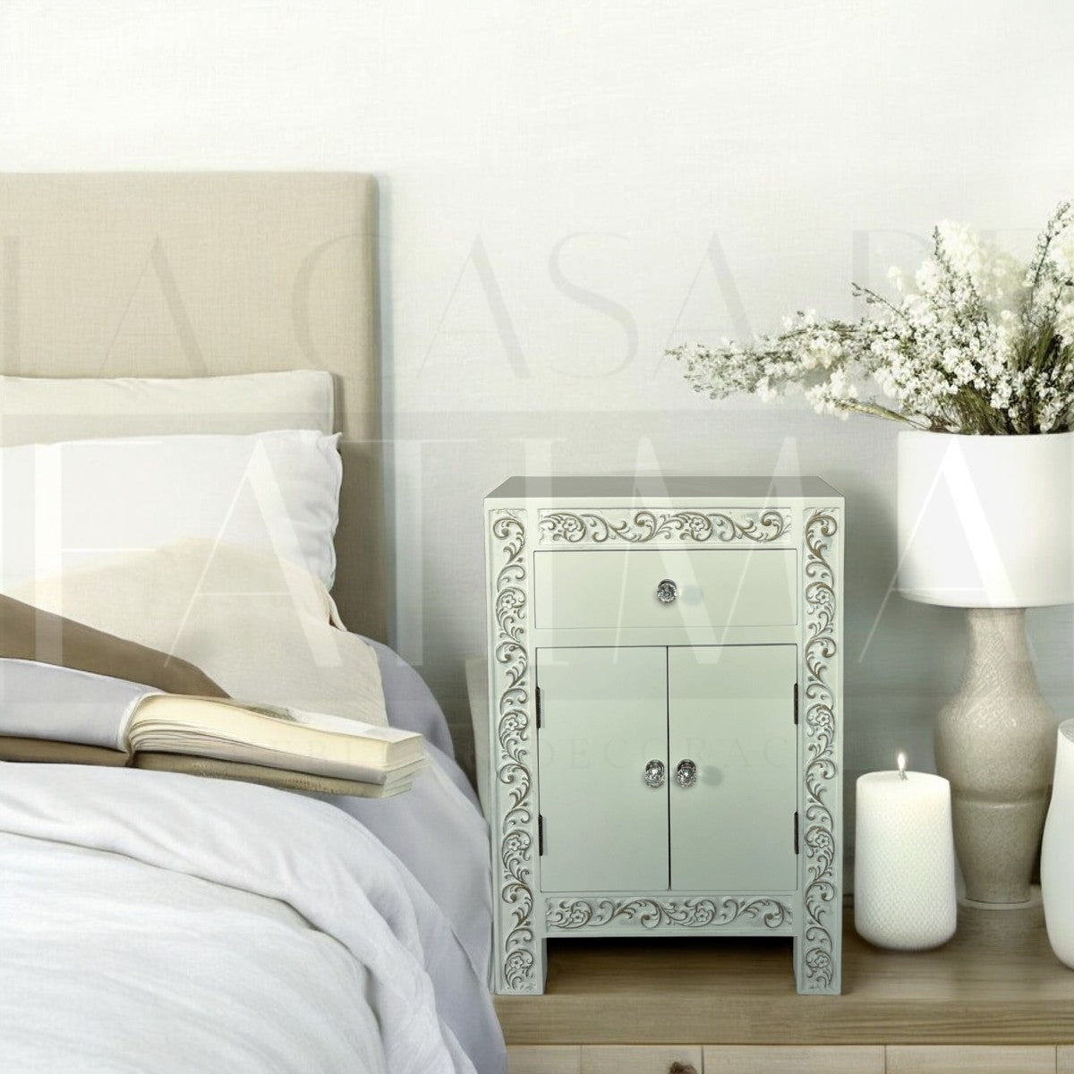 Velador Vintage Blanco Tallado