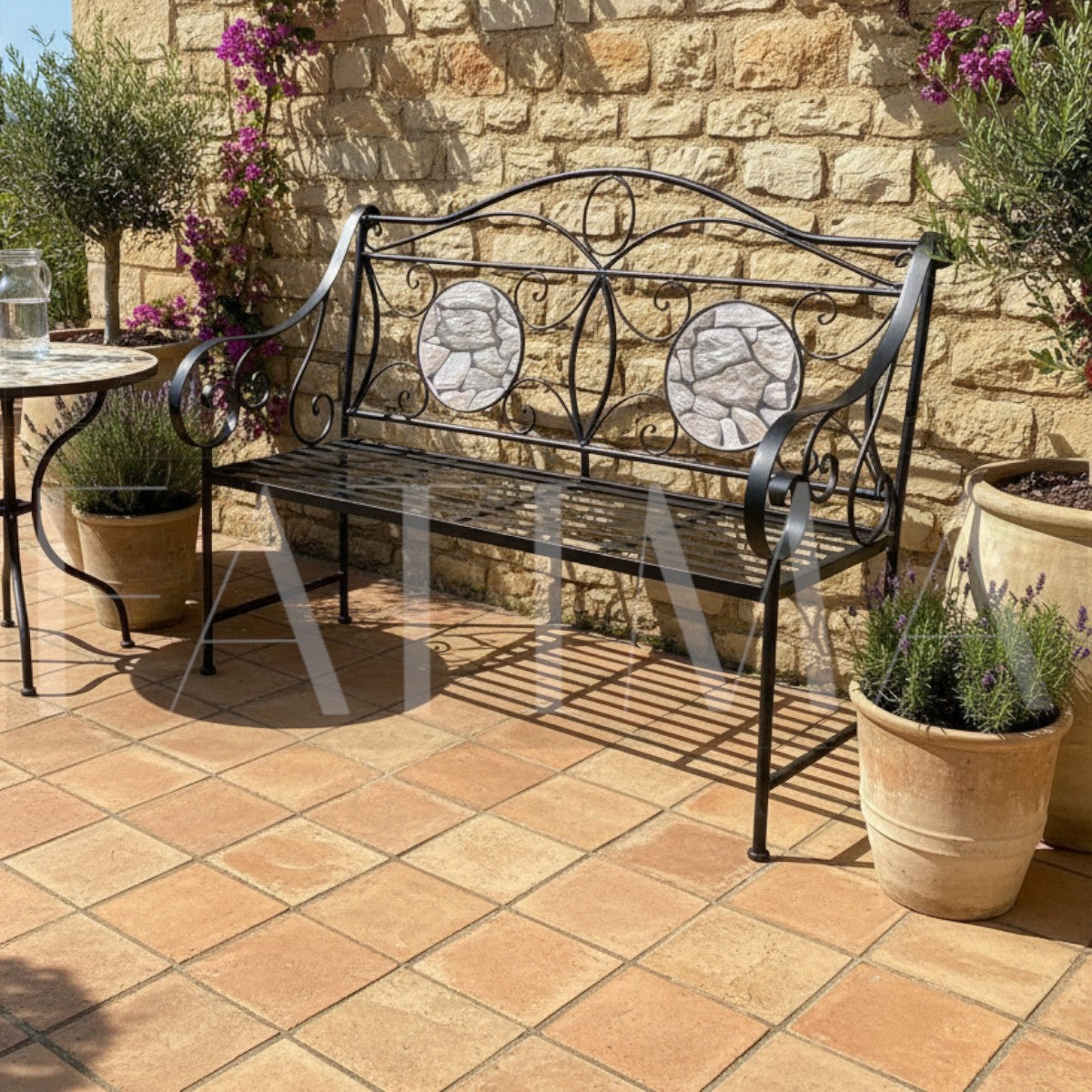 Banca Jardín Forja Mosaico Piedra